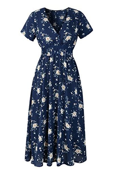 

chicanary women's floral print chiffon midi dresses, Black;gray