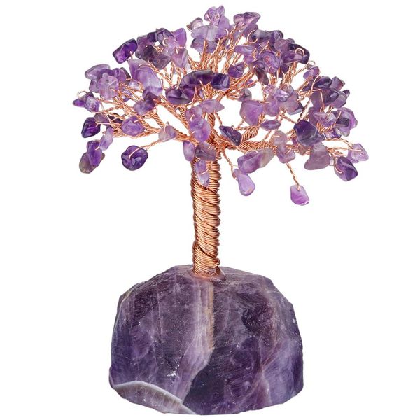 

tumbeelluwa healing crystal tumbled stones money tree with natural gemstone base fengshui ornament lucky home decor 5''-6'&#0, Pink;blue