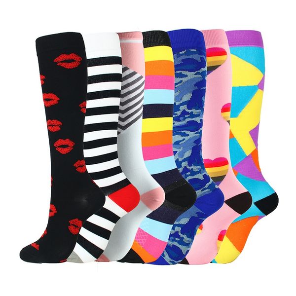 

7 pair compression socks kit knee high/long polyester nylon sports hosiery running cycling socks, Black