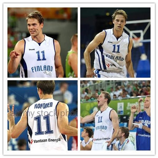 

#11 petteri koponen finland eurobasket 2013 retro basketball jersey mens sewn stitched custom any number and name jerseys xs-6xl vest jersey, Black;blue