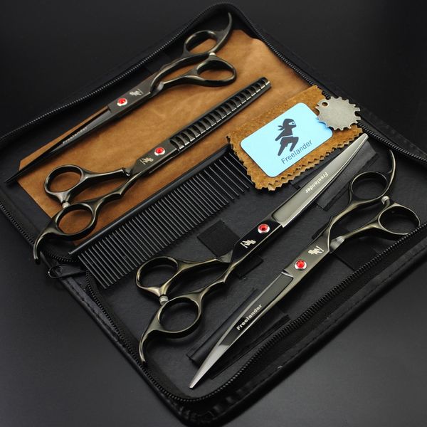 

7.0 inch black 4 packs hairdressing beauty scissors set send row comb fish bone tooth scissors salon