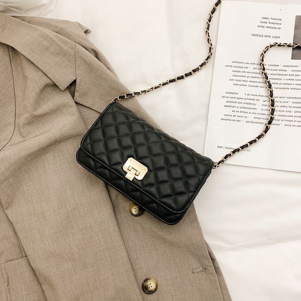 

women's bag new diamond chain shoulder bag lock small square in solid color