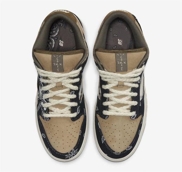 

travis scotts x sb dunk low parachute beige basketball shoes petra brown black ct5053-001 skate shoes size 5-13