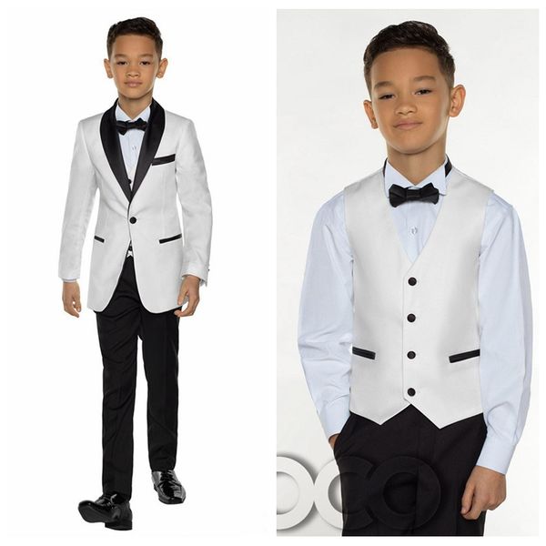 

white with black shawl lapel boy wear for wedding tuxedos kids suits custom events suit (jacket+pants+vest+bows