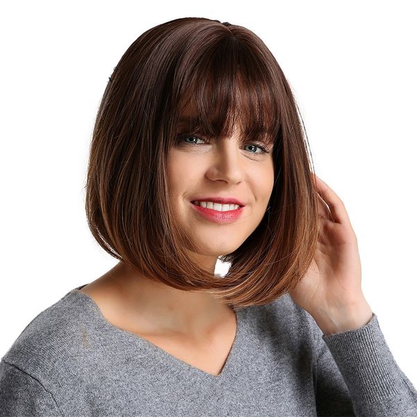 

short wigs for white women fluffy wavy ombre heat resistant synthetic hair wig natural looking with wig cap (200~222g, Black