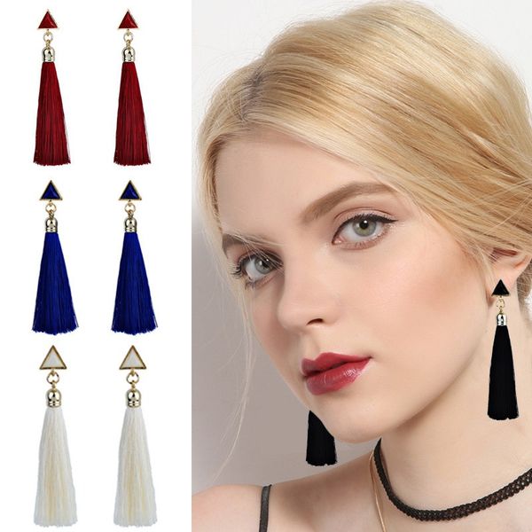 

bohemian 1pair 9cm women ethnic hanging rope tassel earrings new fashion design,very popular. function, Silver