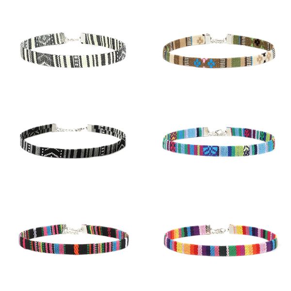 

ethnic style 6 pcs/set choker necklace set fashion lace embroidery jewelry mix color gift for women girl, Silver