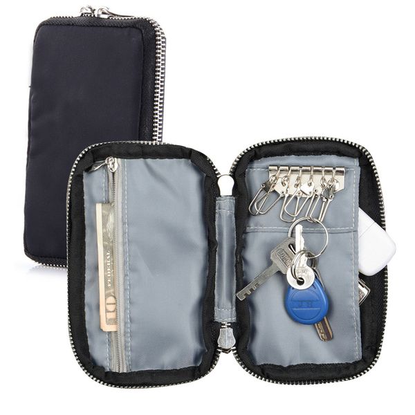 

multi-function oxford men's key holder blocking car key case organizer coin purse pouch bag female, Red;blue