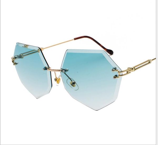 

wholesale-frameless crystal cutting sunglasses female tide personality gradient sunglasses 2019 new women fashion glasses, White;black