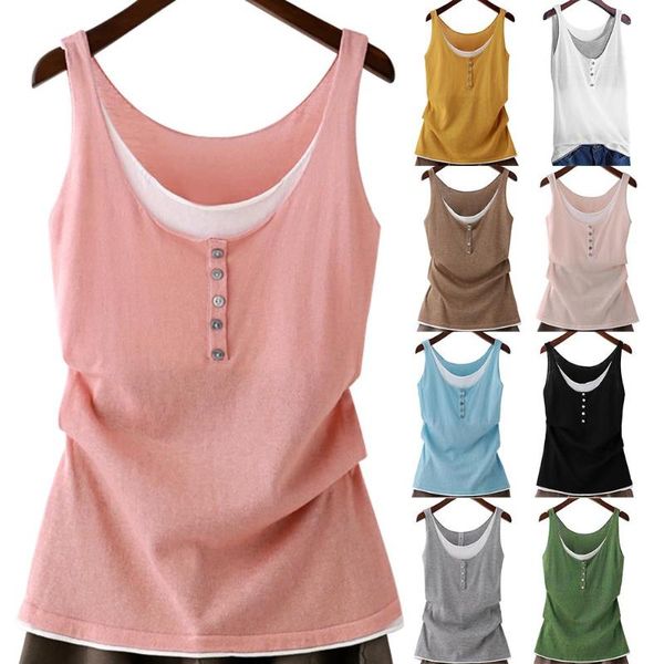 

women vest round neck sleeveless loose bottoming shirt tank fake two-piece vest solid pullovers ladies casual tank top, White
