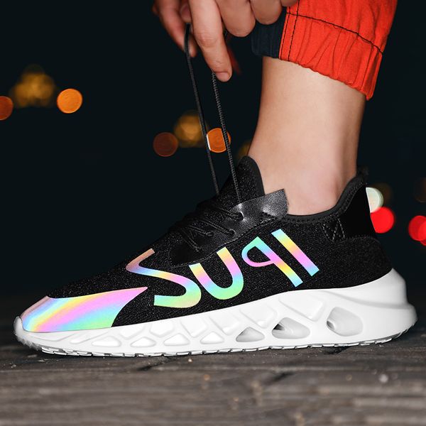 

hemmyi mens shoes casual breathable light&comfortable outdoor sneakers shoes reflective zapatos de hombre support dropshipping, Black