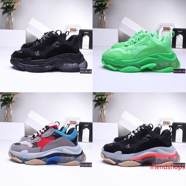 

triple s designer casual shoes clear bubble midsole paris 17fw low old dad sneaker triple black mens womens fashion with size 36-45