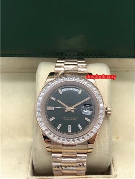 

men's automatic watch rose gold stainless steel strap square diamond bezel trendy men's diamond fashion watch watch, Slivery;brown