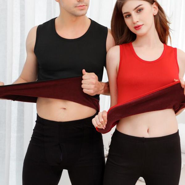 

two piece dress 2021 fashion men women warm sweater vest plus velvet thick thermal underwear round neck stretchsize, White