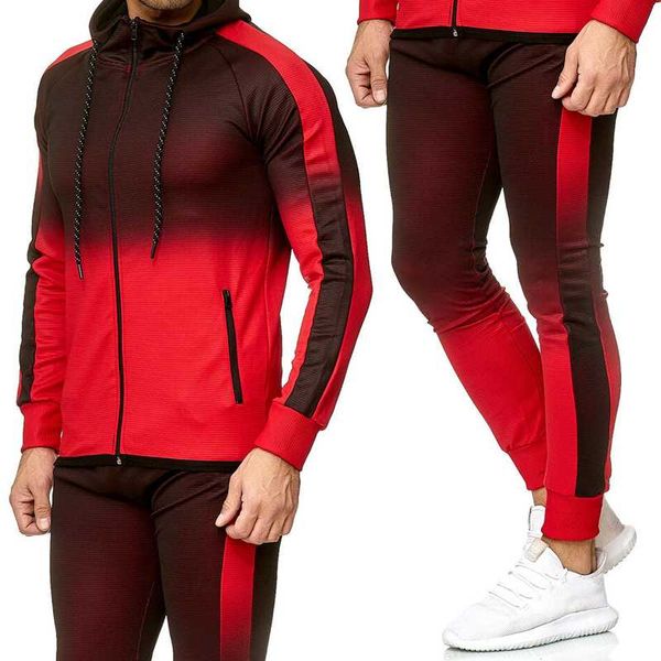 

autumn winter mens tracksuit set 2 pcs set men gradient sweatsuits sports suit gym clothes running men clothing male sets, Gray