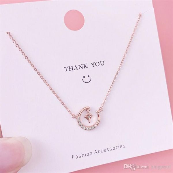 

moon star pendant necklaces 925 sterling silver clavicle chain necklace zircon rose gold exquisite jewelry for women