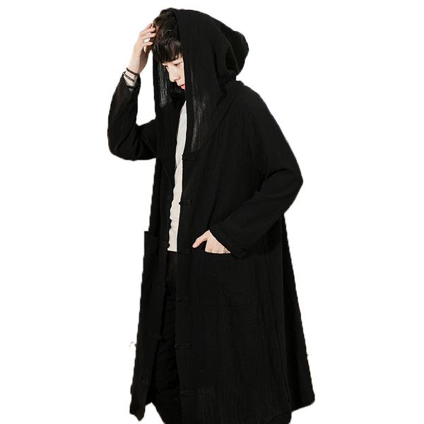 

men's coat long jacket abrigo hombre male cardigan light jacket overcoat men sun protection windbreaker harujuku hooded trench, Tan;black