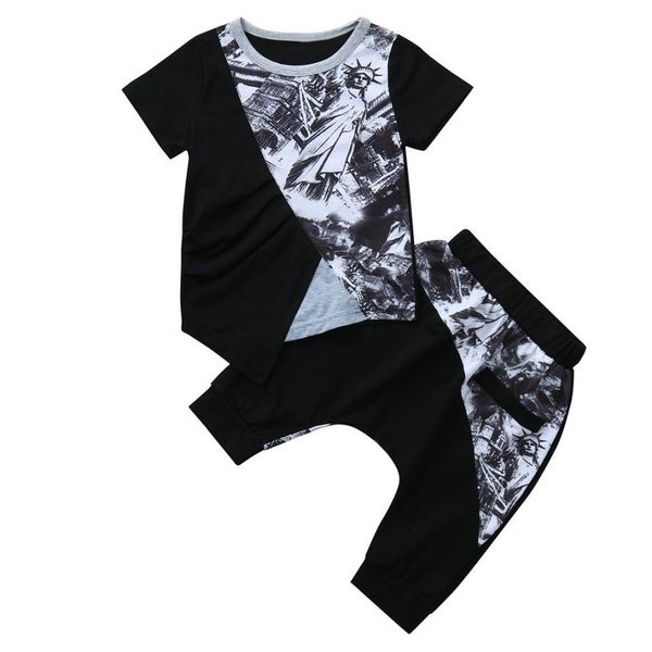 

baby girl boy clothes newborn summer set print splice short sleeve t-shirt shorts baby clothes, White
