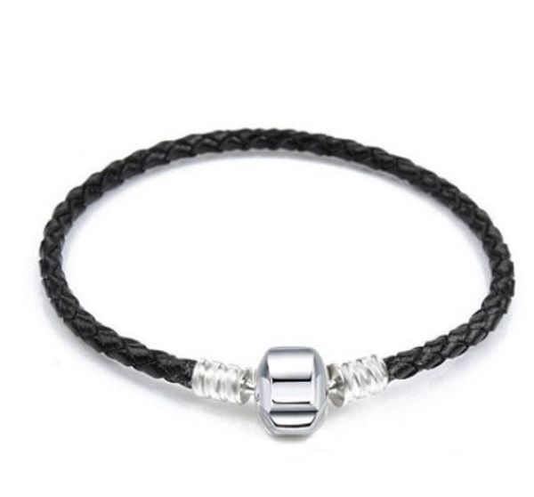 

16-21cm genuine leather bracelet crown & logo fine jewelry woven 925 silver clasp bead fits pandora charms bracelet diy marking women, Golden;silver