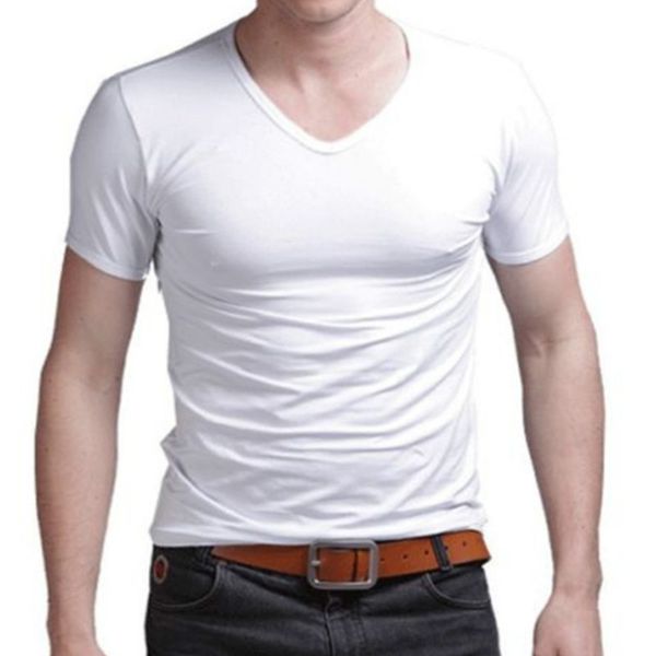 

2018 Fashion Summer Cotton T shirt men casual short sleeve V-neck T-shirts Black White Plus Size M-XL