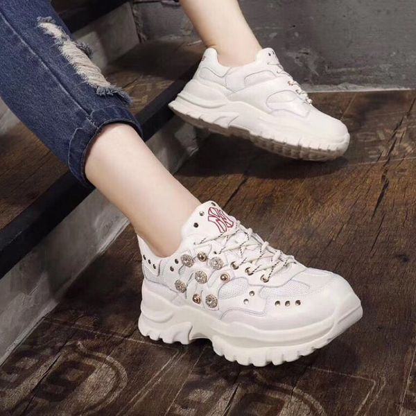 

designer casual shoes chaussures fashion current shoes new style autumn winter sports casual shoes rivet diamond bottom thick 4cm, Black