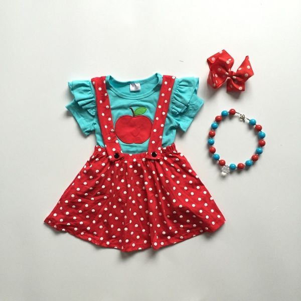 

cotton baby girls boutique blue red polka dot short apple ruffle skirt back to school outfits match accessories kenn length, White
