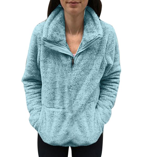 

2018 fashion women sweatshirt coat streetwear womens winter warm wool fluffy pure color cotton coat outwear moletom feminino, Black