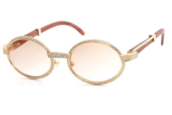 Boa qualidade 18k ouro vintage madeira 7550178 óculos de sol redondo vintage unisex high end diamante óculos limitado c decoração designer 3298
