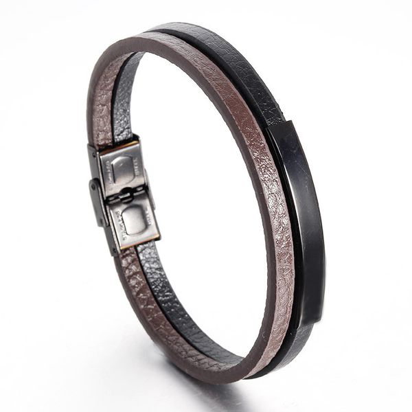 

naiqube 2018 fashion luxury men bracelet double vintage leather bracelet men stainless steel magnetic clasp bangle jewelry, Golden;silver
