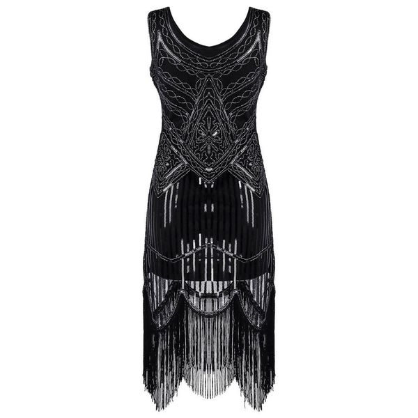 

vintage fringe sequin sleeveless womens party club dress summer fashion women girl dresses, Black;gray