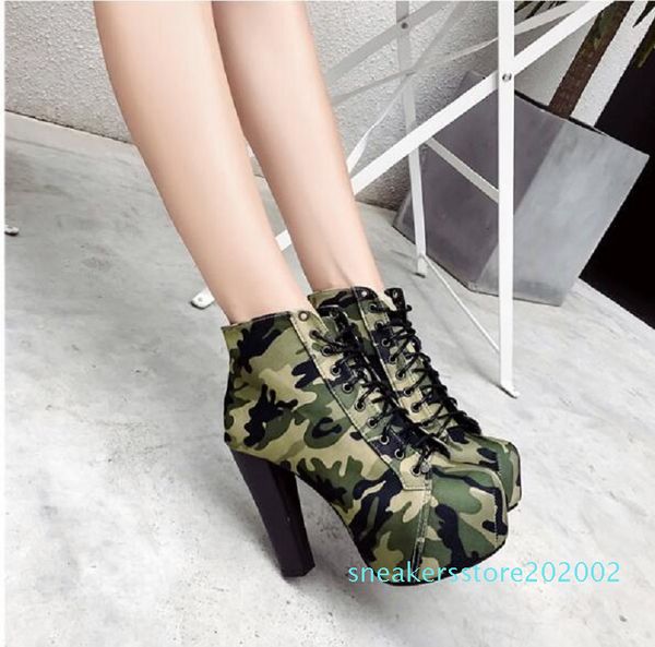 

classic explosions square head camouflage woman military boots with crossed straps thick waterproof platform with slippers for women s02, Black