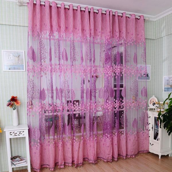 

floral transparent tulle curtains living room bedroom