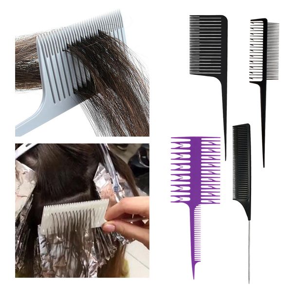 

4x hair dye coloring weave foiling comb highlight teasing sectioning combs, Silver