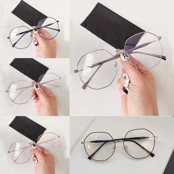 

qian ai anti-blue metal irregular myopia frame trendsetter plain glasses myopia glasses frame, Silver