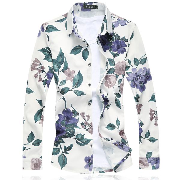 

2018 small stretch men's long-sleeved floral shirts large size 5xl 6xl 7xl fashion business casual men shirt slim comfortable, White;black