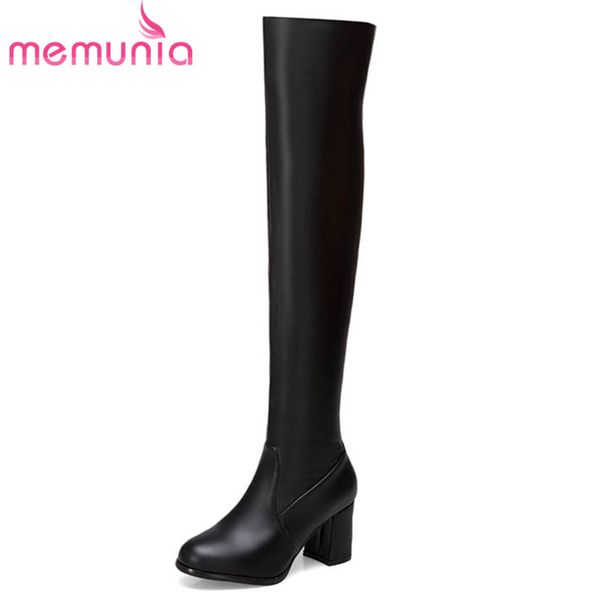 

memunia 2018 wholesale over the knee boots women pu long boots autumn winter warm prom shoes high heels, Black