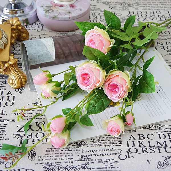 

luxury 9heads european artificial rose branch silk+plastic fleur fake simulation flowers for home l wedding decoration rose