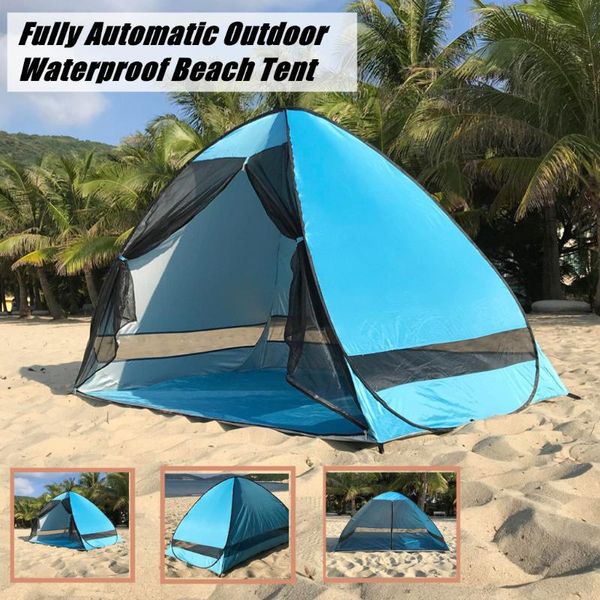 

portable waterproof anti-uv heave up tent outdoor beach camping fishing hiking travel shade shelter tent+tote bag+ground pile#g4