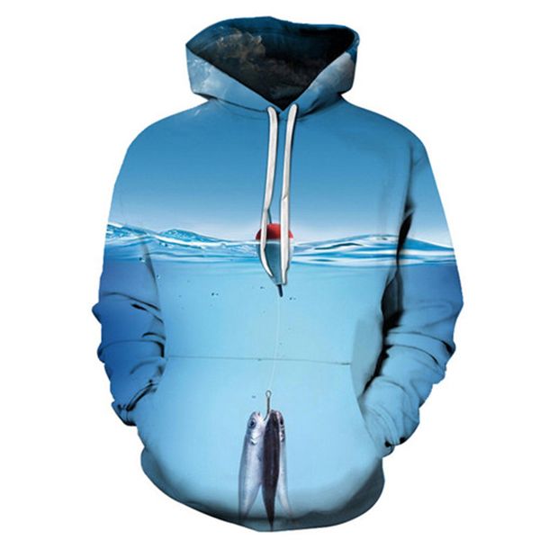 

men's hoodie 3d print hoodie blue ocean hook pattern autumn winter men's long sleeve clothing top, Black
