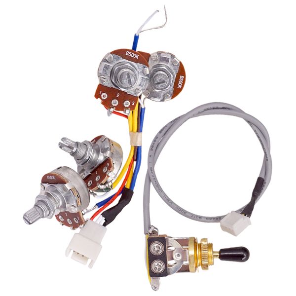 

3 way toggle switch w/ a500k b500k pot potentiometer prewired wire harness