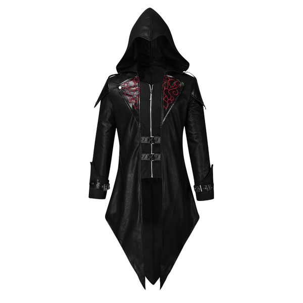 

polyester hoodie tailcoat jacket goth steampunk uniform hoodie praty hoodies men outwear coat capuche pour hommes 2020 new, Black;brown