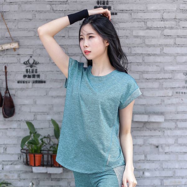 

yoga women quick dry seamless crop short sleeve sports wear for gym breathable running workout shirts for woman, White;red