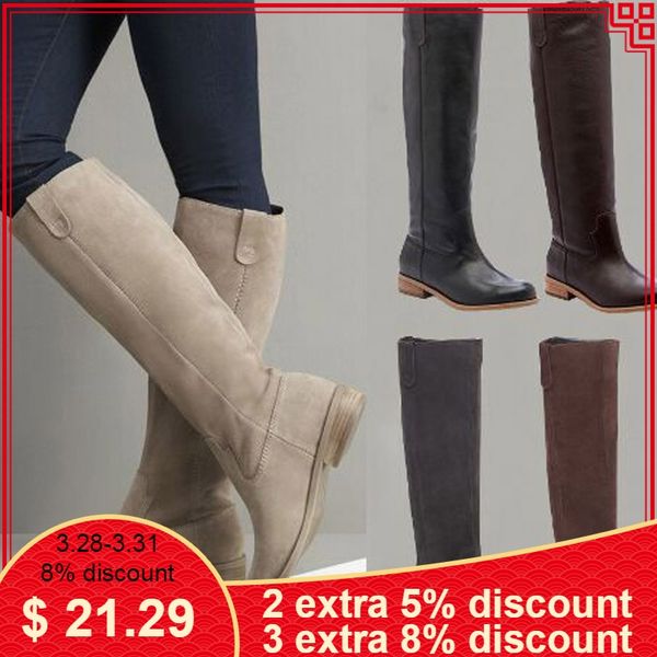 

nan jiu mountain shoes woman zapatos de mujer fashion women's boots pu leather suede matte knees flat boots plus size 34-43, Black