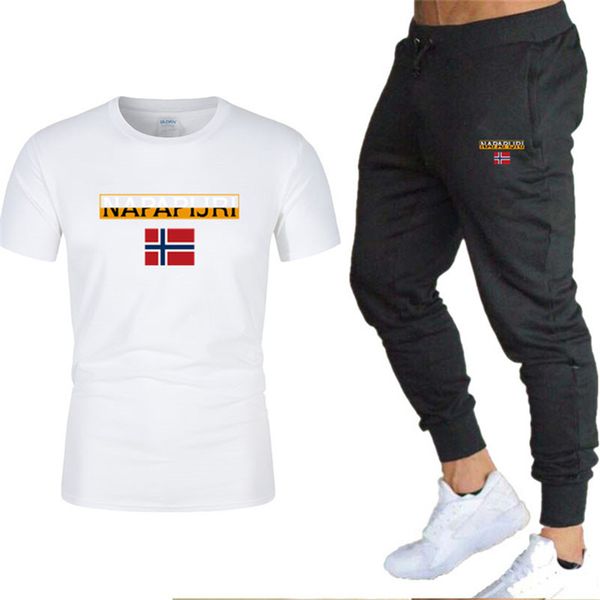 

in 2020, men's suit t-shirt + pants two-piece casual sportswear letter printing suit sportswear fitness pants, Gray
