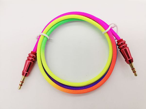 AUX-Audiokabel mit zwei Steckern, 1 m/3 Fuß, Außendurchmesser 4,0, 3,5 mm, Regenbogen-gewebter Stoff-Kürbisstecker über DHL 200+