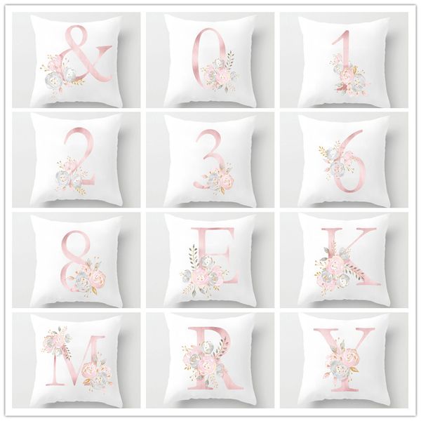 

white super soft short plush pillow covers 26 english letters arabic numeral symbol hug pillowcase digital printing no fading r4789