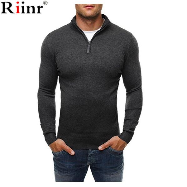 

riinr brand new sweater men spring male pullover cotton blends knitted zipper sweater autumn men's turtleneck solid color, White;black