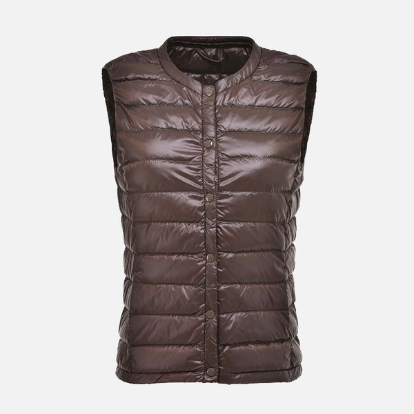 

women's ultra light duck down vest autumn winter warm round collar sleeveless coat 2019 light weight korean all match thin vests, Black