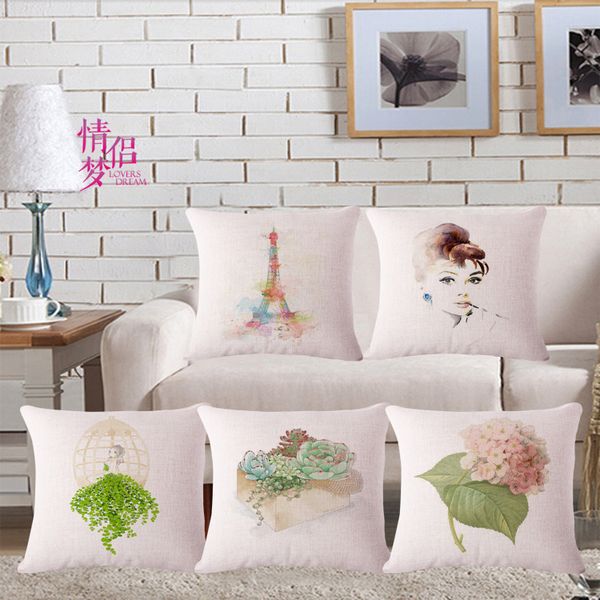 

originality hand watercolor cotton flax pillow back cushion loose coat