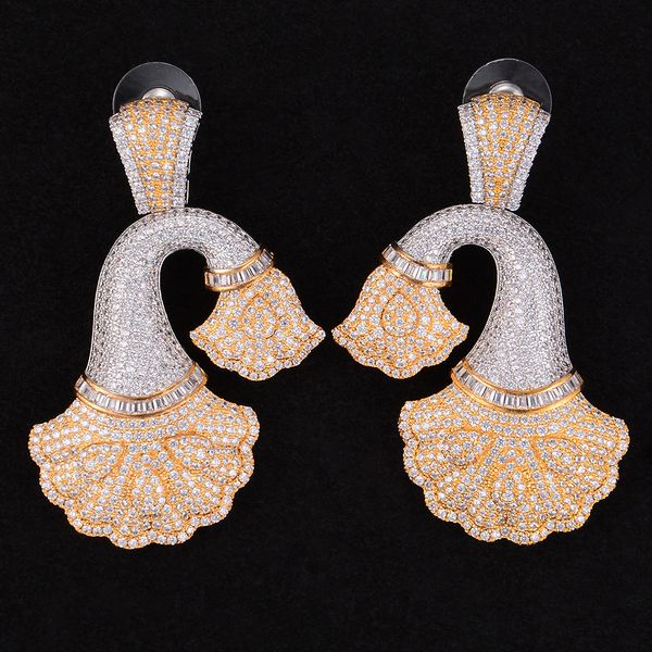 

larrauri brand full cubic zirconia inlaid fashion jewelry deluxe glory flower nigerian wedding engagement drop dangle earings, Silver